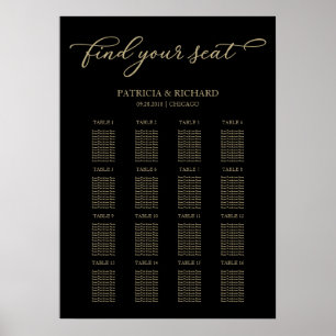 Wedding Seating Chart Sign Chic Gold Black
