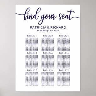 Wedding Seating Chart Sign Chic Navy Blue