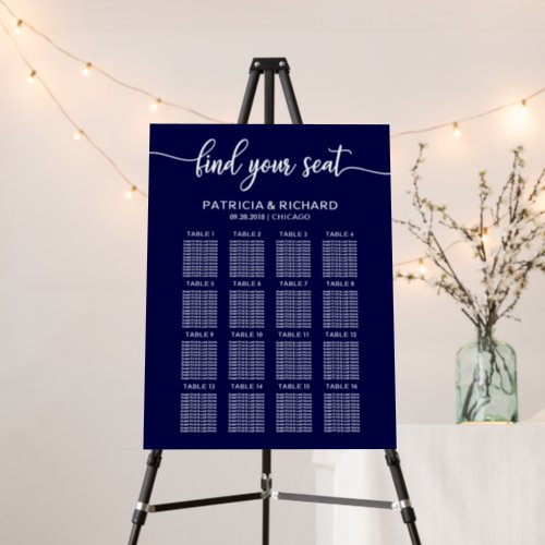 Wedding Seating Chart Sign Chic Navy Blue