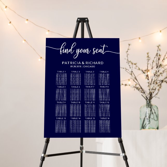Wedding Seating Chart Sign Chic Navy Blue (In Situ (Stand))