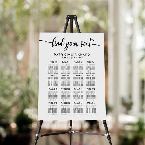 Wedding Seating Chart Sign Elegant Calligraphy