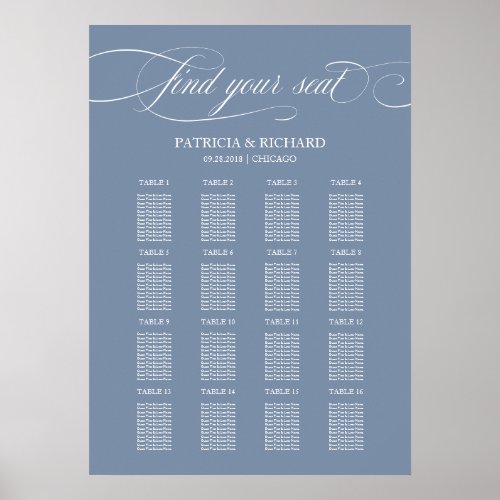 Wedding Seating Chart Sign Elegant Dusty Blue