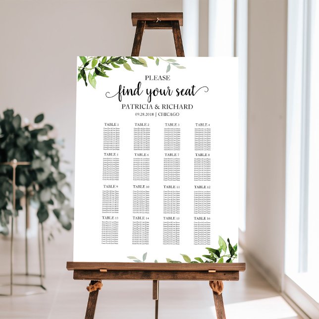 Wedding Seating Chart Sign Elegant Greenery (Creator Uploaded)