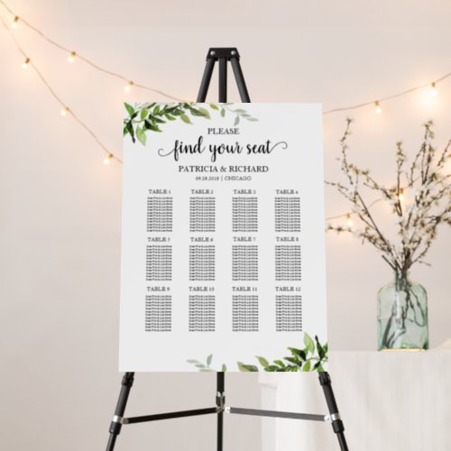 Wedding Seating Chart Sign Elegant Greenery