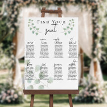 Wedding Seating Chart Sign with Eucalyptus Leaves