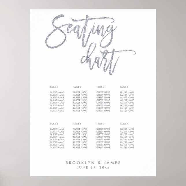 Wedding Seating Chart Silver Foil Effect 18x24 (Front)