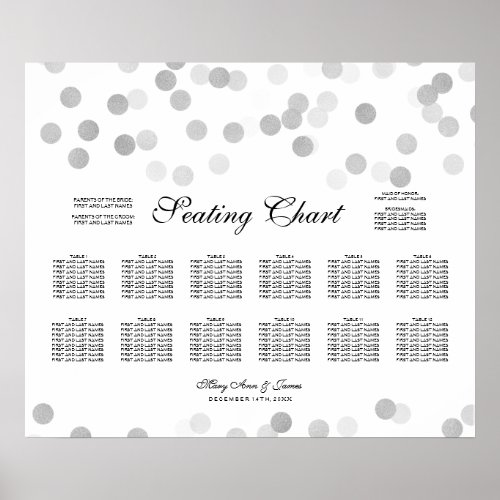 Wedding Seating Chart Silver Foil Glitter Lights