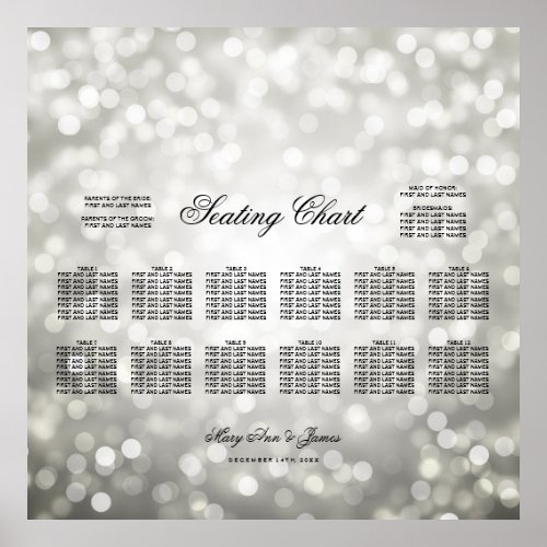 Wedding Seating Chart Silver Glitter Lights