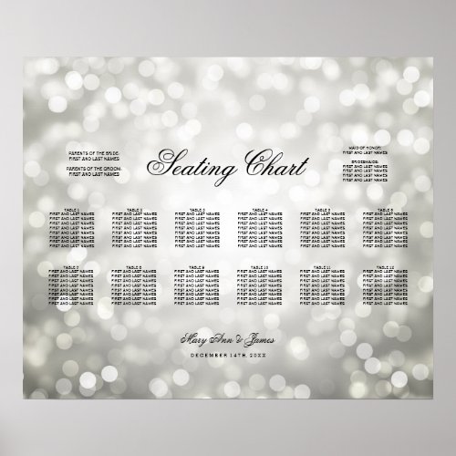 Wedding Seating Chart Silver Glitter Lights