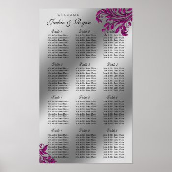 Wedding Seating Chart Silver Pink Leaves Sparkle by WeddingShop88 at Zazzle