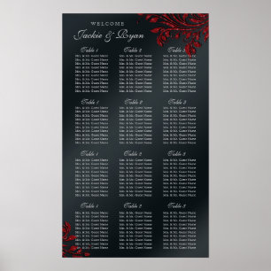 Wedding Seating Chart Silver Red Leaves Sparkle Bl