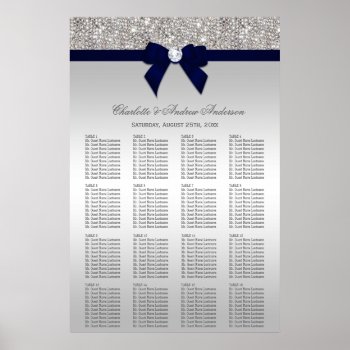 Wedding Seating Chart Silver Sequin Navy Bow by GroovyGraphics at Zazzle