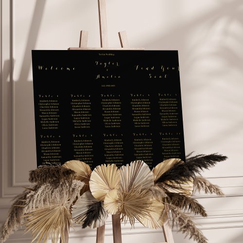 Wedding Seating Chart Simple Black and Real Gold