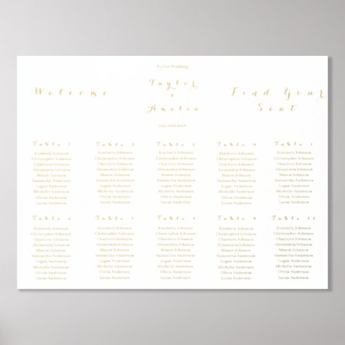Wedding Seating Chart Simple Real Gold