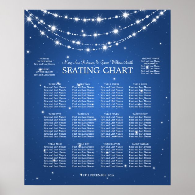 Wedding Seating Chart Sparkling Chain Blue Poster