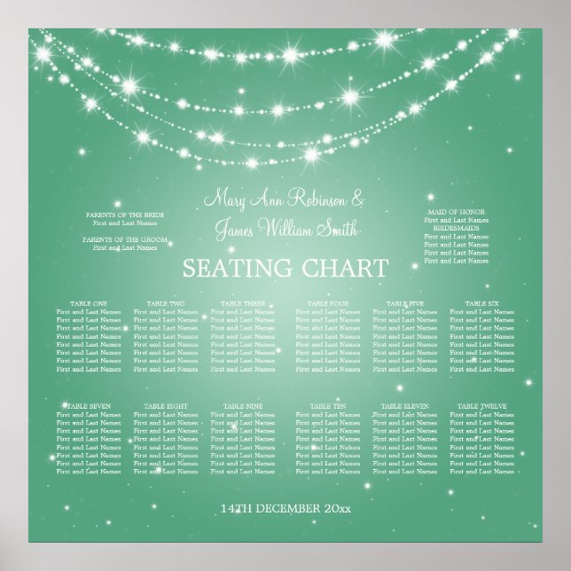 Wedding Seating Chart Sparkling Chain Mint Green (Front)