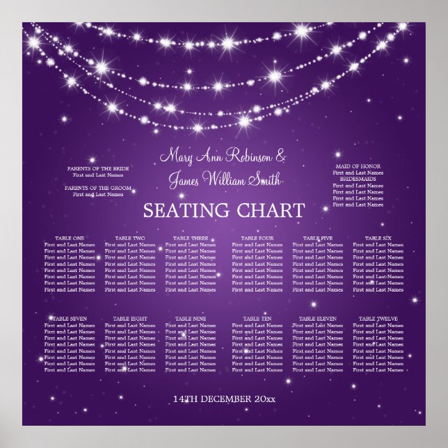 Wedding Seating Chart Sparkling Chain Purple (Front)