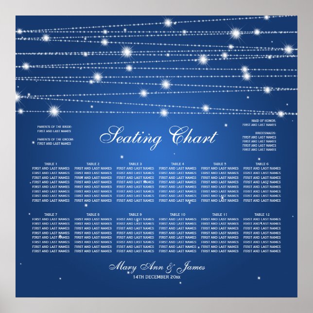 Wedding Seating Chart Sparkling Lines Sapphire Blu (Front)