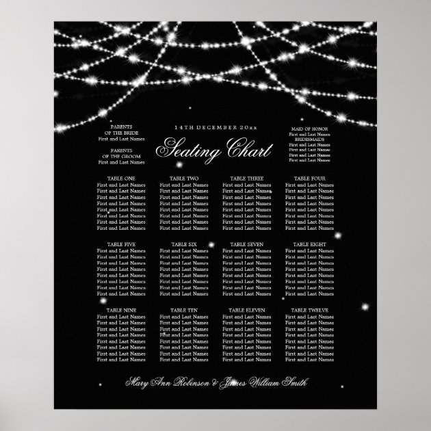Wedding Seating Chart Sparkling String Black