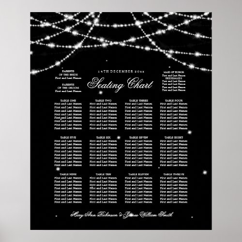 Wedding Seating Chart Sparkling String Black