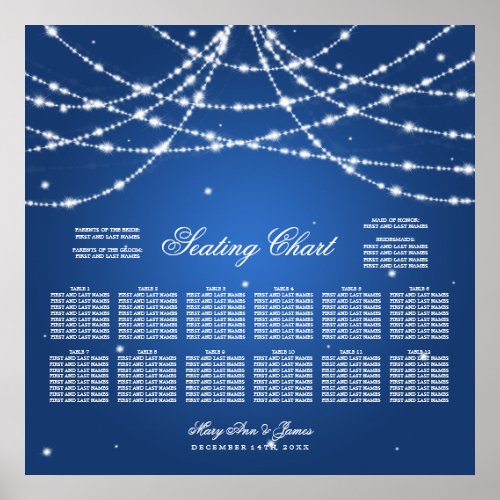 Wedding Seating Chart Sparkling String Blue