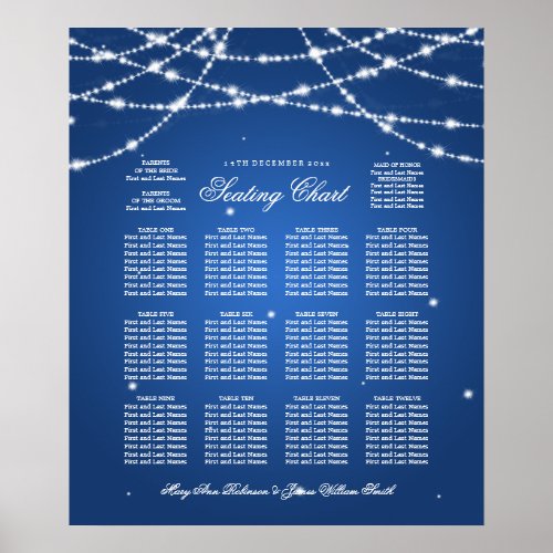 Wedding Seating Chart Sparkling String Blue