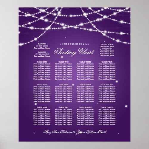 Wedding Seating Chart Sparkling String Purple