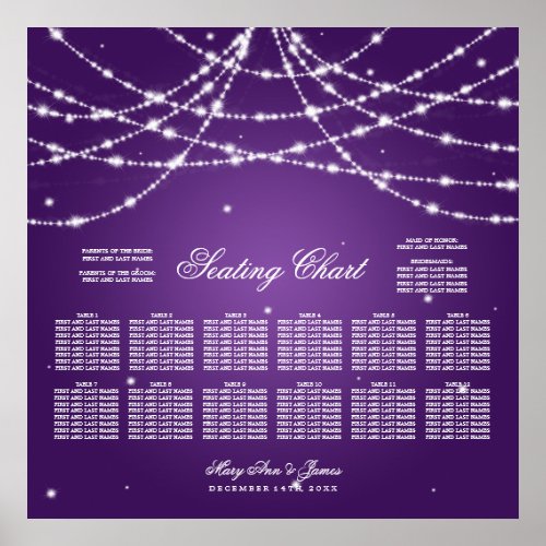 Wedding Seating Chart Sparkling String Purple