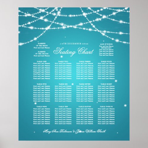 Wedding Seating Chart Sparkling String Turquoise