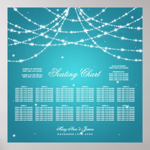 Wedding Seating Chart Sparkling String Turquoise