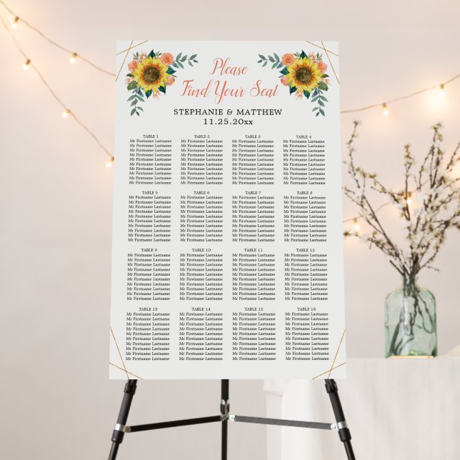 Wedding Seating Chart Sunflower Peach Geometrical Foam Board (In Situ (Stand))