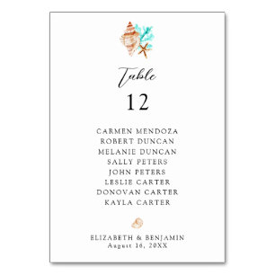 Wedding Seating Chart Table Coastal Beach Number