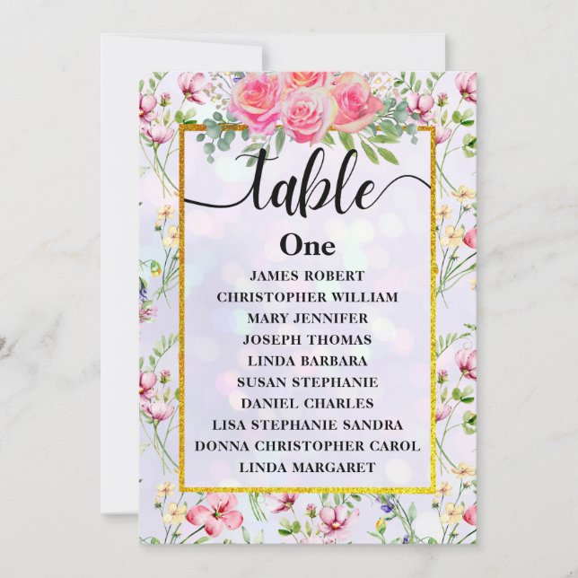Wedding Seating Chart Table List Card (Front)