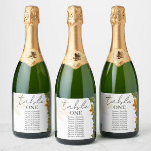 Wedding Seating Chart Table Number Add Guest Names Sparkling Wine Label