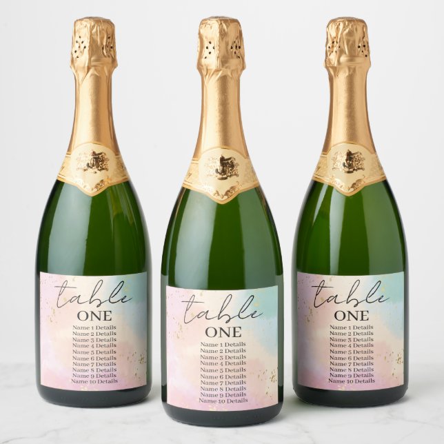 Wedding Seating Chart Table Number Add Guest Names Sparkling Wine Label (Bottles)
