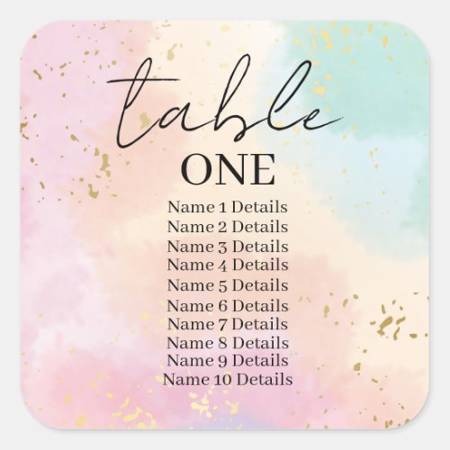 Wedding Seating Chart Table Number Add Guest Names Square Sticker