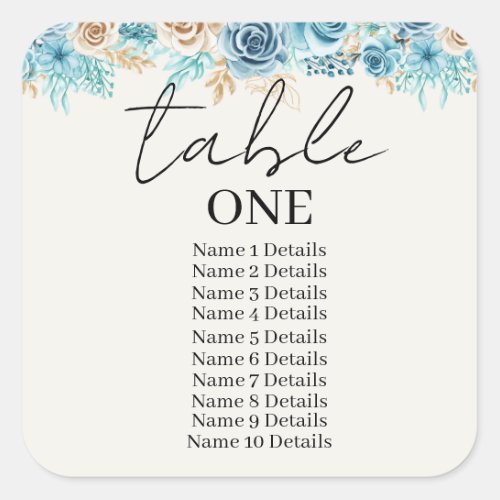 Wedding Seating Chart Table Number Add Guest Names Square Sticker