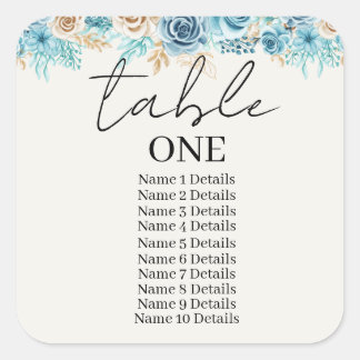 Wedding Seating Chart Table Number Add Guest Names Square Sticker