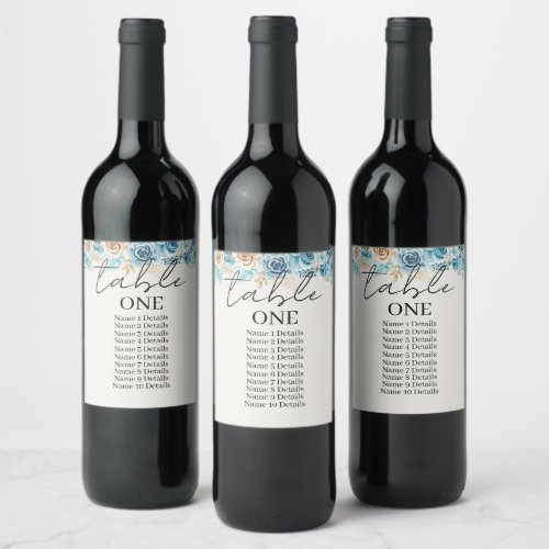 Wedding Seating Chart Table Number Add Guest Names Wine Label