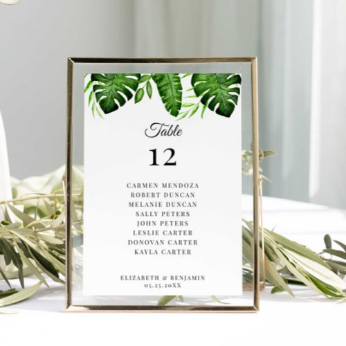 Wedding Seating Chart Table Tropical Greenery  Number