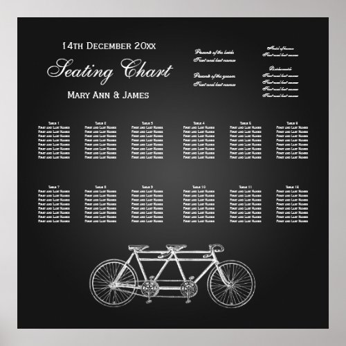 Wedding Seating Chart Tandem Bike Black