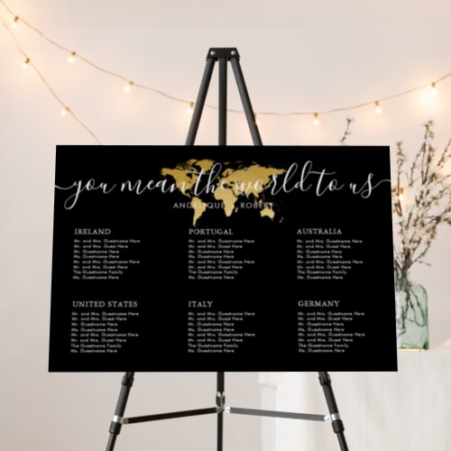 Wedding Seating Chart Travel Black Gold World Map Foam Board