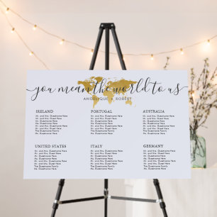 Wedding Seating Chart Travel Theme Gold World Map  Foam Board