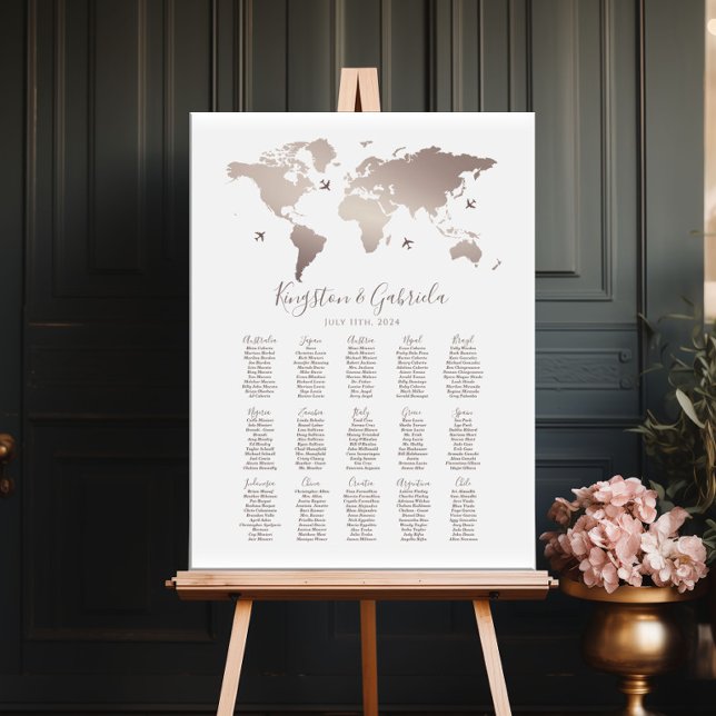 Wedding seating chart travel theme rose gold foam board (Creator Uploaded)