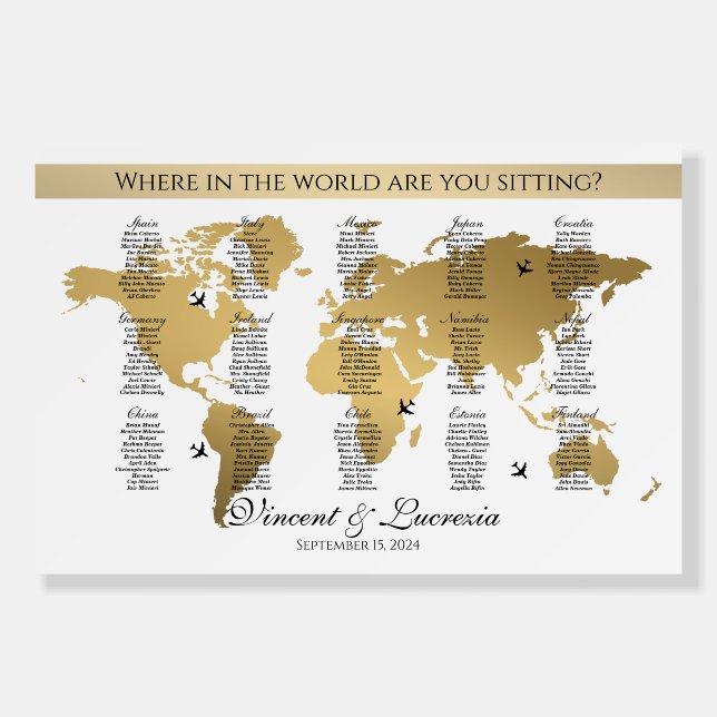 Wedding seating chart travel theme world map foam board (Front)