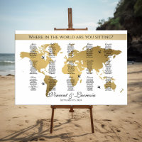 Wedding seating chart travel theme world map