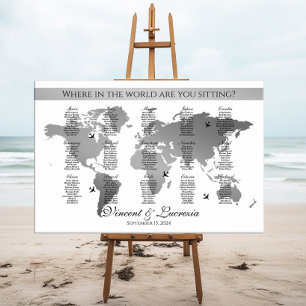 Wedding seating chart travel theme world map foam board