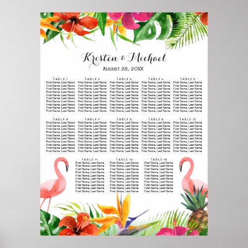 Wedding Seating Chart  Tropical Floral Flamingo