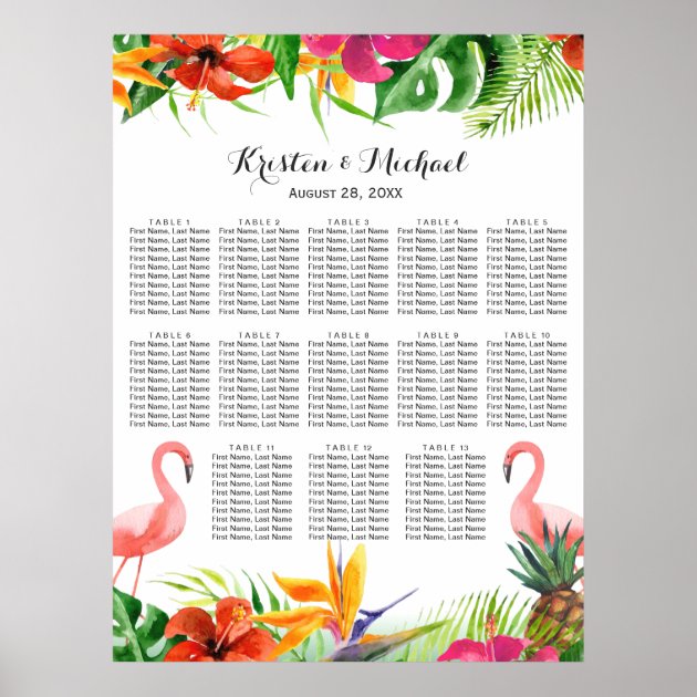 Wedding Seating Chart | Tropical Floral Flamingo Poster