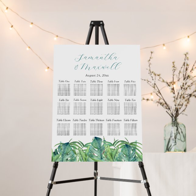 Wedding Seating Chart Tropical Palms Foam Board (In Situ (Stand))